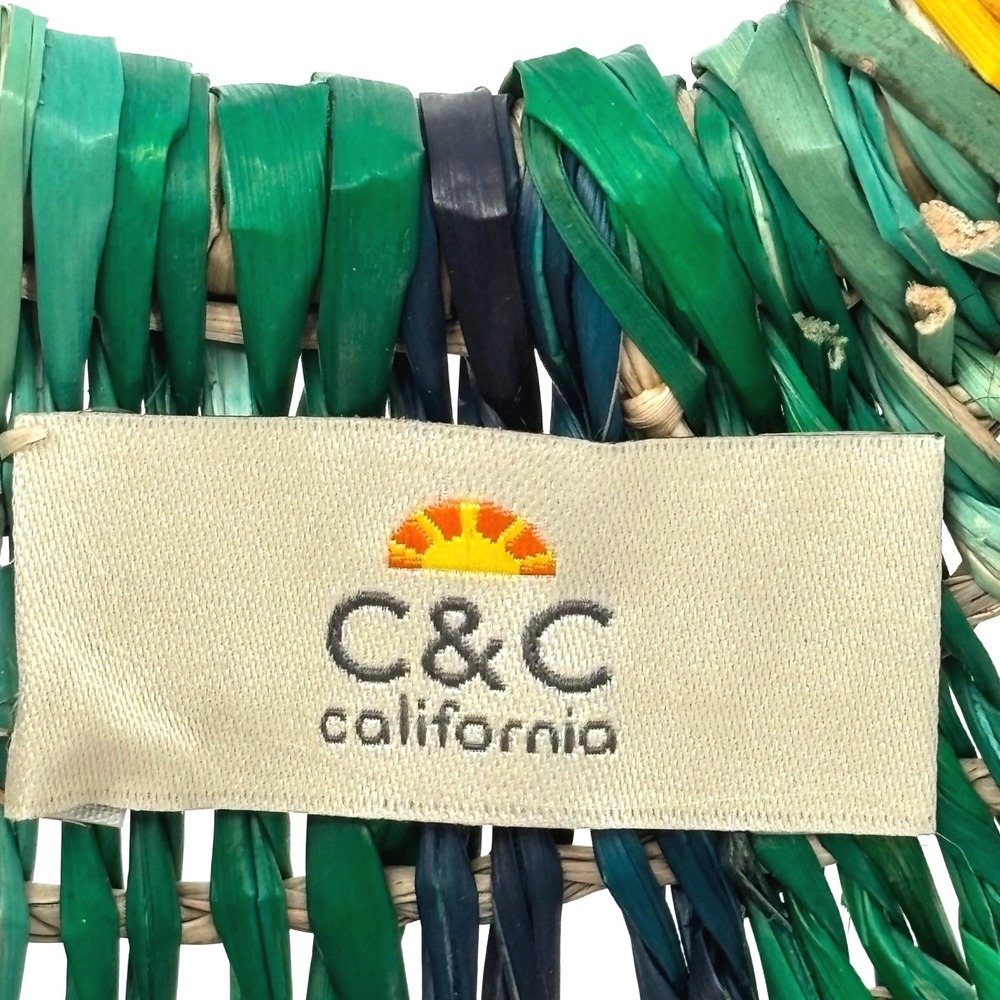 C&C California Rainbow Straw Tote Bag Woven Fan Handbag Multicolor Tassel Boho - Picture 4 of 4